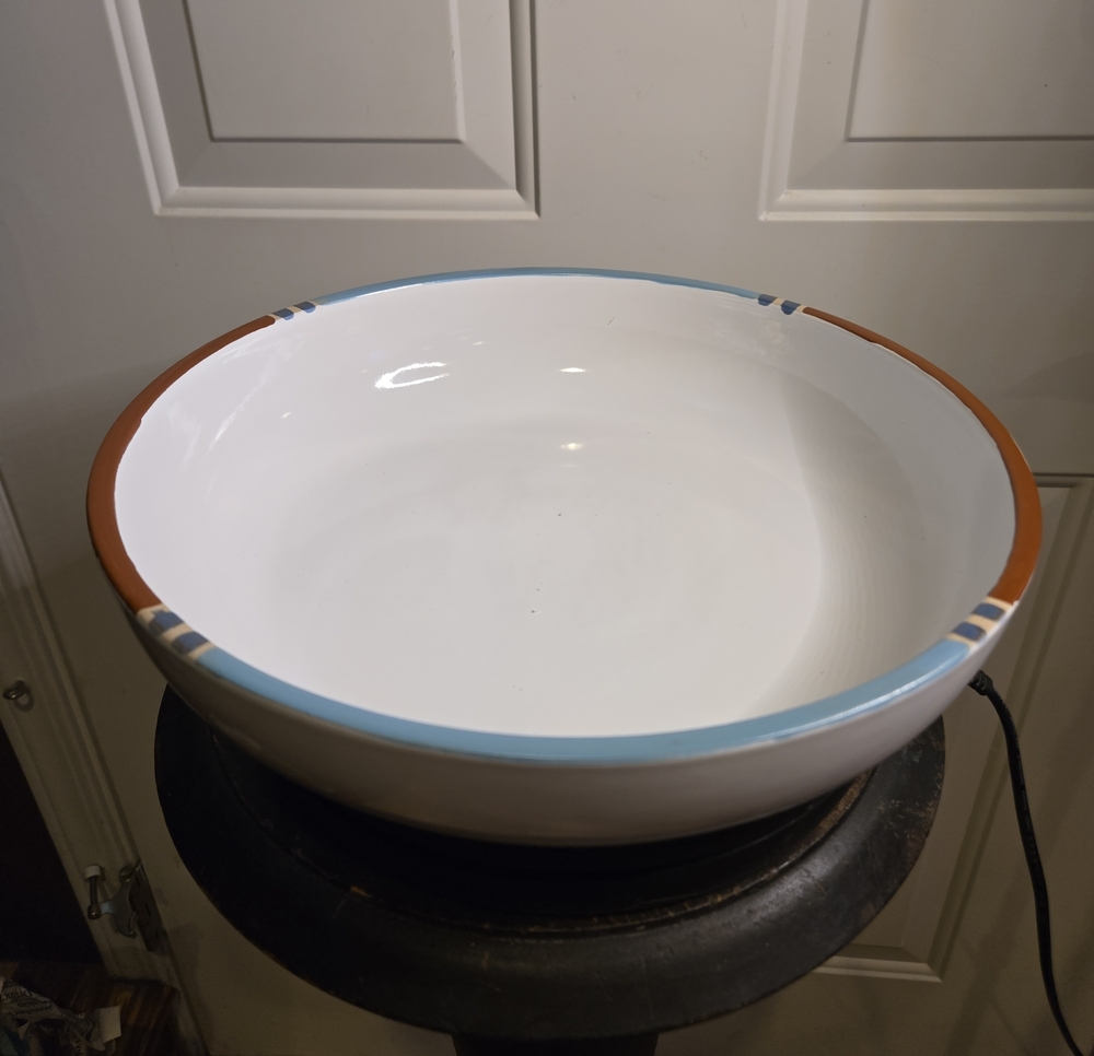 Dansk White Sands Ceramic Portugal Large Serving Bowl Blue W/ Brown Rim